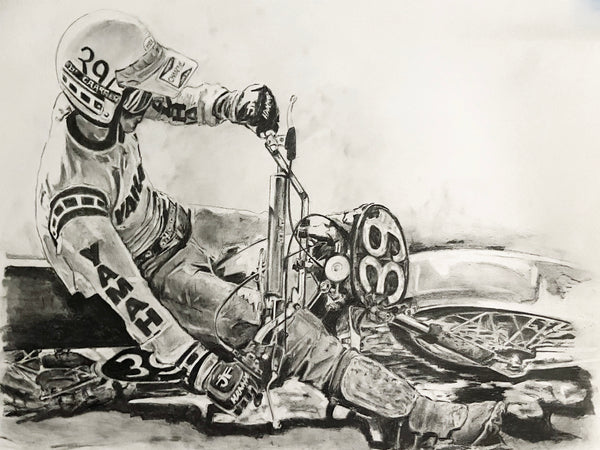 Original Drawing Of Bob Hannah 39 1976 National Motocross Rio Bravo riding ow27 dirt bike