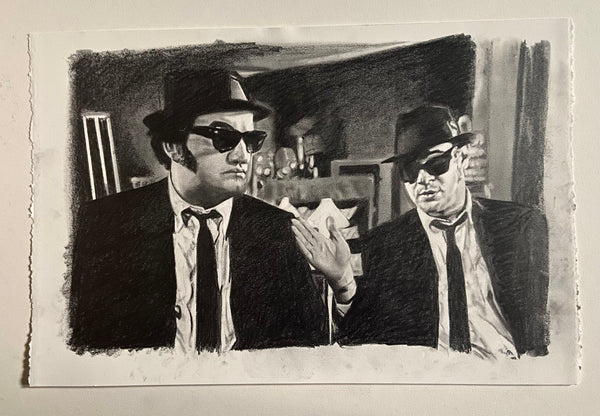 Original Drawing Of John Belushi (Jake) and Dan Aykroyd (Elwood) recruiting for the band.