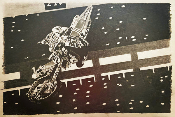 Original drawing Justin Barcia doing Whip on dirt bike at Supercross