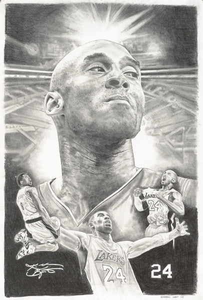 Original Drawing Kobe Bryant LA Lakers Basketball 