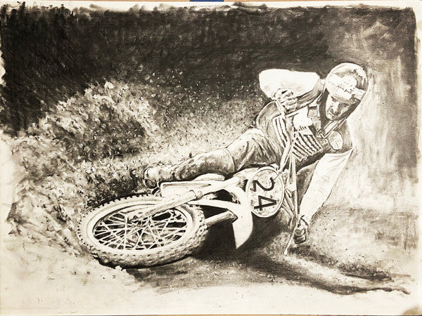 Original Drawing Of Brad Lackey riding Husqvarna dirt bike1976 Southwick Motocross Nationals